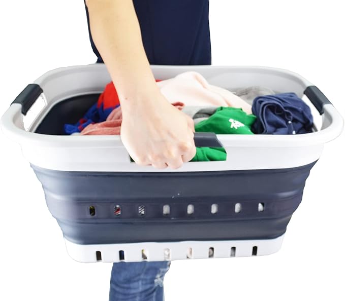 SAMMART 30L Collapsible 3 Handled Plastic Laundry Basket