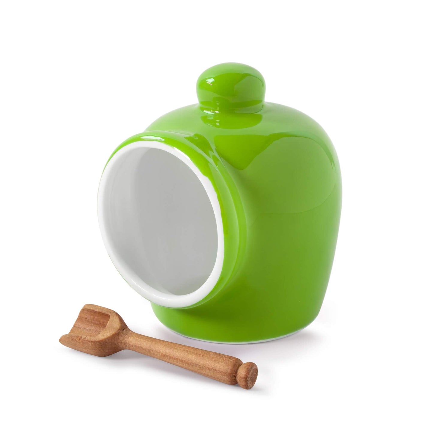 WM Bartleet & Sons 1750 T345G Traditional Porcelain Small Pig with Wooden Salt Serving Spoon-Green