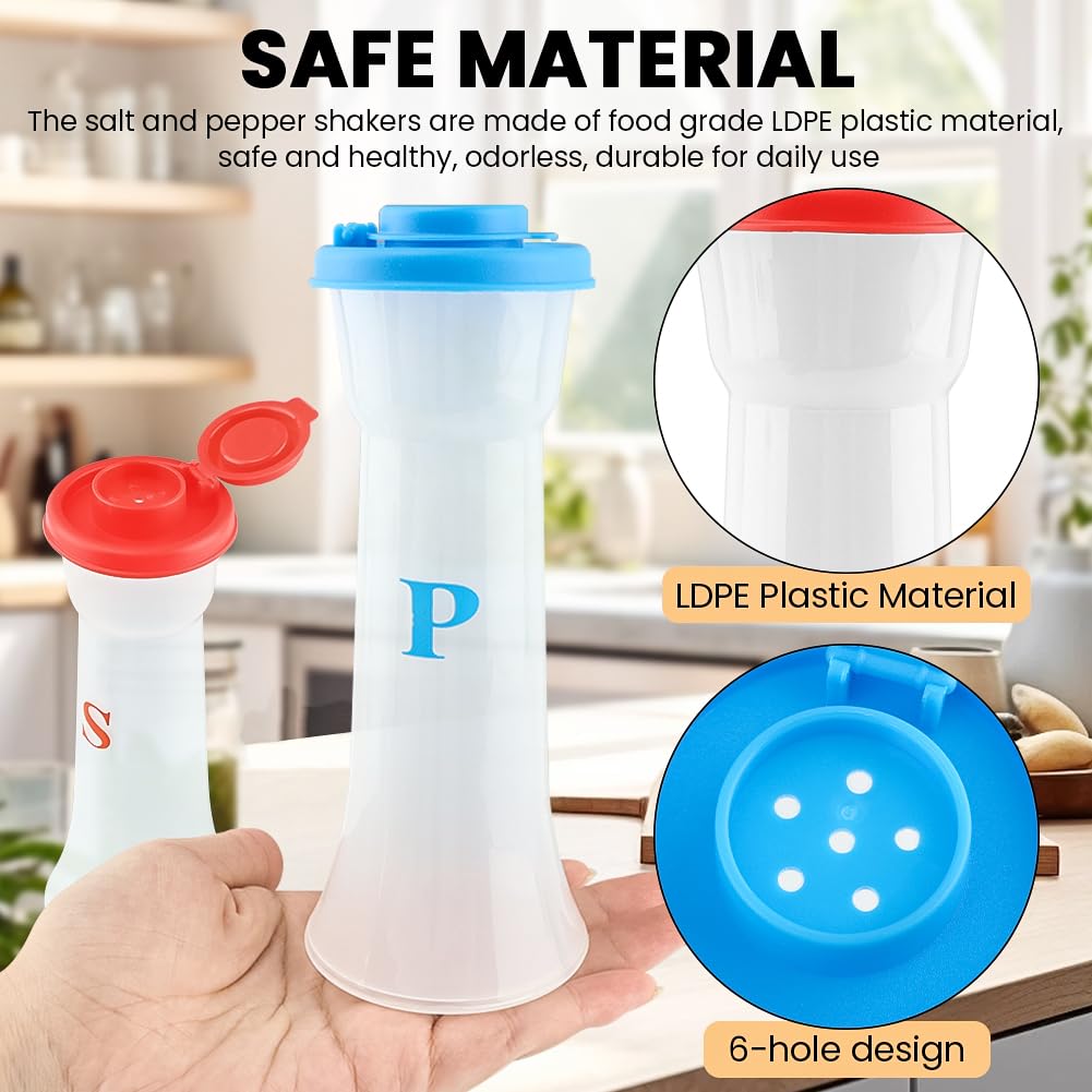 4 Pcs Plastic Salt and Pepper Shakers with Lids, Large Covered Proof Salt Shaker Pepper Container for Home Restaurant Kitchen Camping Outdoor Picnic(2 Blue+2 Red)