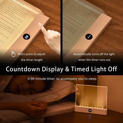Strackvial Book Light, 3 Color Adjustable LED Flat Reading Light, Rechargeable Clear Panel Plate Lamp with Timer & Memory Function, Bedside Lamp Book Lovers Gifts for Boys and Girls Women Man (Black)