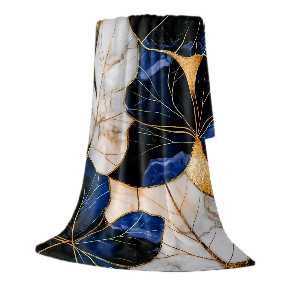 HUNXIAOJ Tropical Blankets and Throws Tropical Plant Blanket for Couch Bed Room Home Decor Tropic Leaf Throws Blue Gold Botanical Decor Flannel Gifts for Women Adults Kids 49"x59"