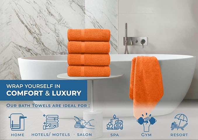 DAN RIVER Bath Towels Set of 4, 27 x 54 Inches, 100% Cotton, Larger & Lighter