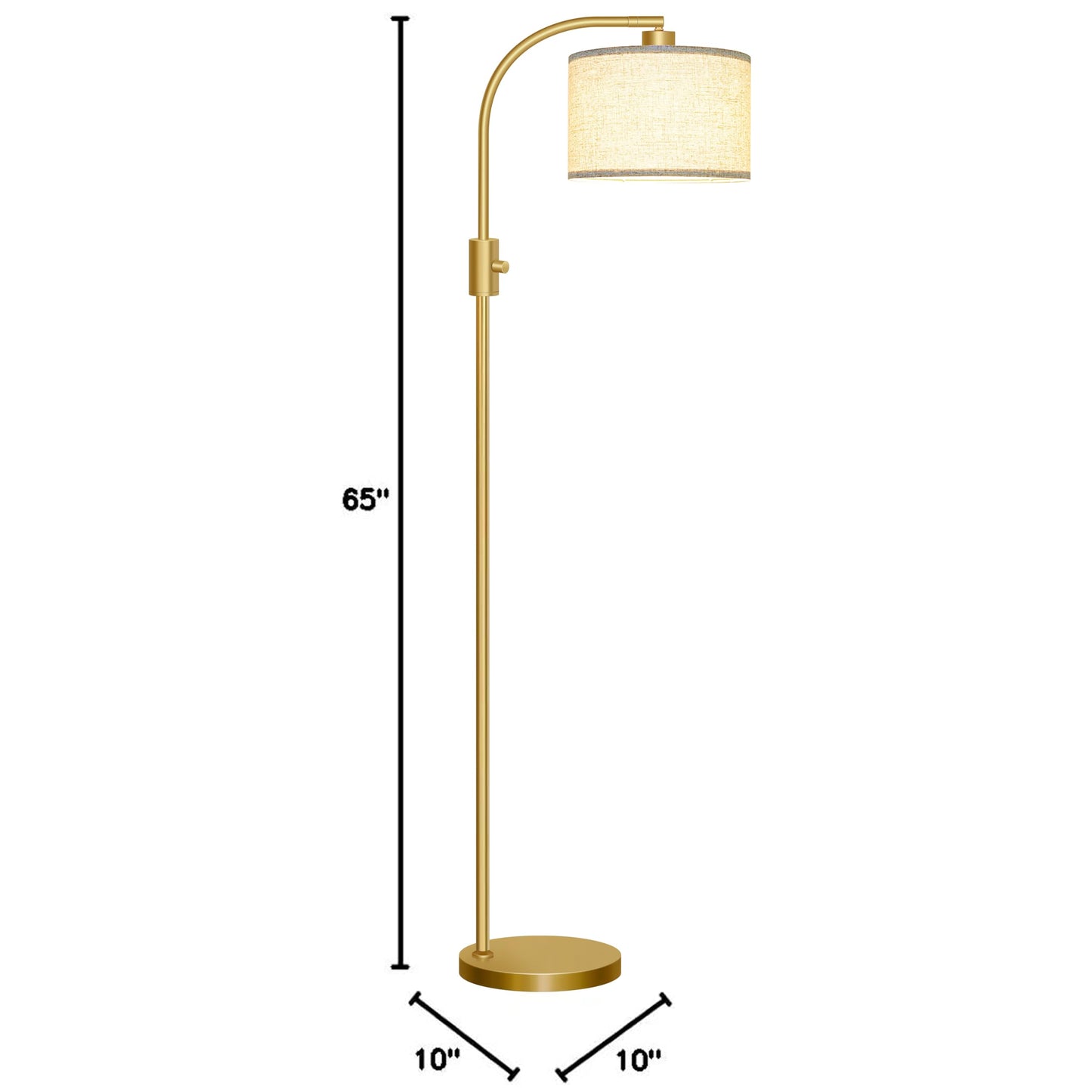 Nintiue Upgraded Modern Arc Dimmable Tall Standing Floor Lamp with Linen Shade, 1200 Lumens LED Bulb Included, for Living & Reading Room, Bedroom, Office & Nursery, Gold