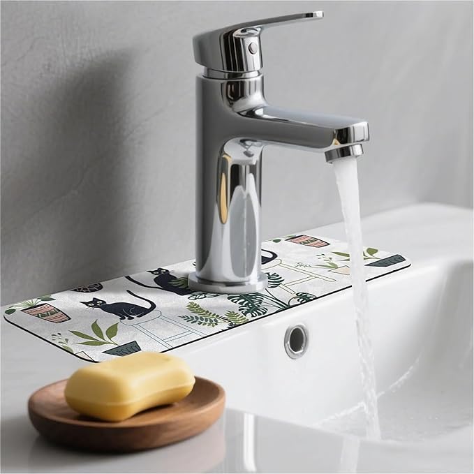Kitchen Sink Splash Guard，Cats and potted plants Faucet Mat Sink Gadgets-Super
