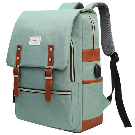 Ronyes College Bag Fits up to 15.6’’ Laptop Casual Rucksack Waterproof Business Travel School Backpack Daypacks with USB Unisex(LightGreen)