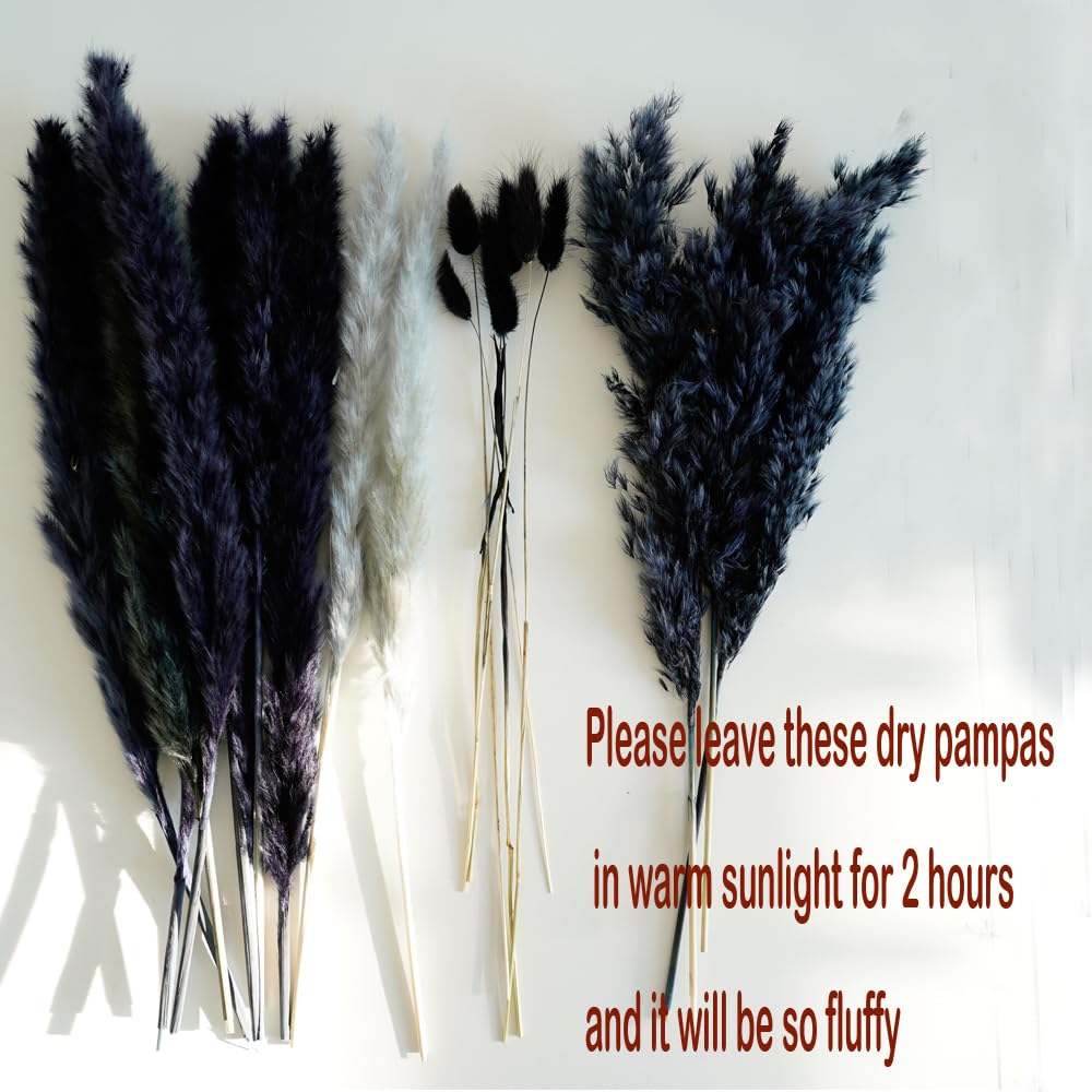 Natural Dried Pampas Grass Bouquet,17" Natural Dried Flower Bouquet, Black Pampas and Thistle Flower Mixed Bouquet Bohemian Style Home Dried Flower Decoration