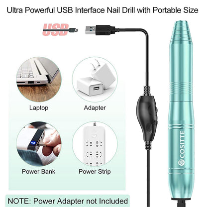 Electric Nail Drill,USB Electric Nail Drill Machine for Acrylic Nail Kit,Portable Electric Nail File Polishing Tool Manicure Pedicure Kit Efile Nail Supplies for Home Salon,Pink