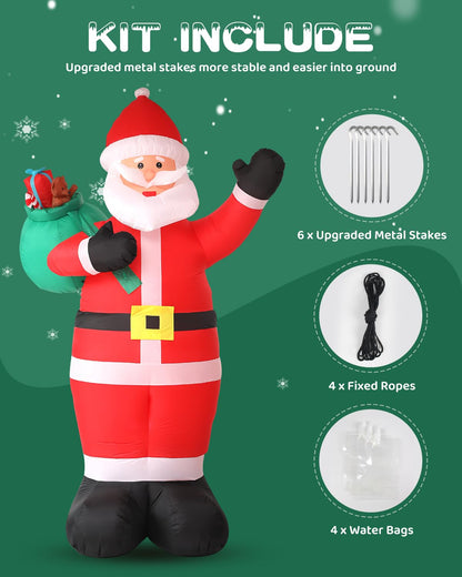 12FT Giant Christmas Inflatables Outdoor Decorations - LED Lighted Blow Up Santa Claus with Gift for Yard, Garden & Lawn - Inflatable Santa with Rotating Lights for Holiday Xmas Party Decor