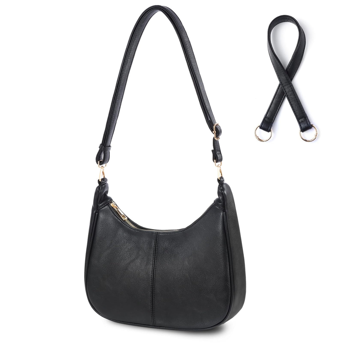 Hobo Bags for Women - Soft Leather Womens Crossbody Purse Shoulder Bags with Adjustable Strap (Black)