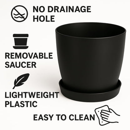 Home Garden Ornaments Plant Pots Indoor, Indoor Plant Pot - Decorative Flower Pots with Mat Surface and Plant Pot Saucer (Diameter: 16cm, Colour: Black)
