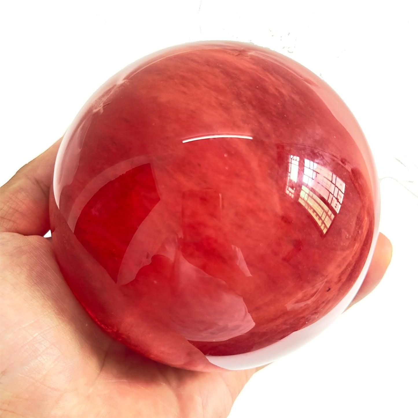 Lodkksg Red Crystal Ball(90mm-3.54 inches) with Display Stand—Natural Ruby Sphere for Decoration and Divination