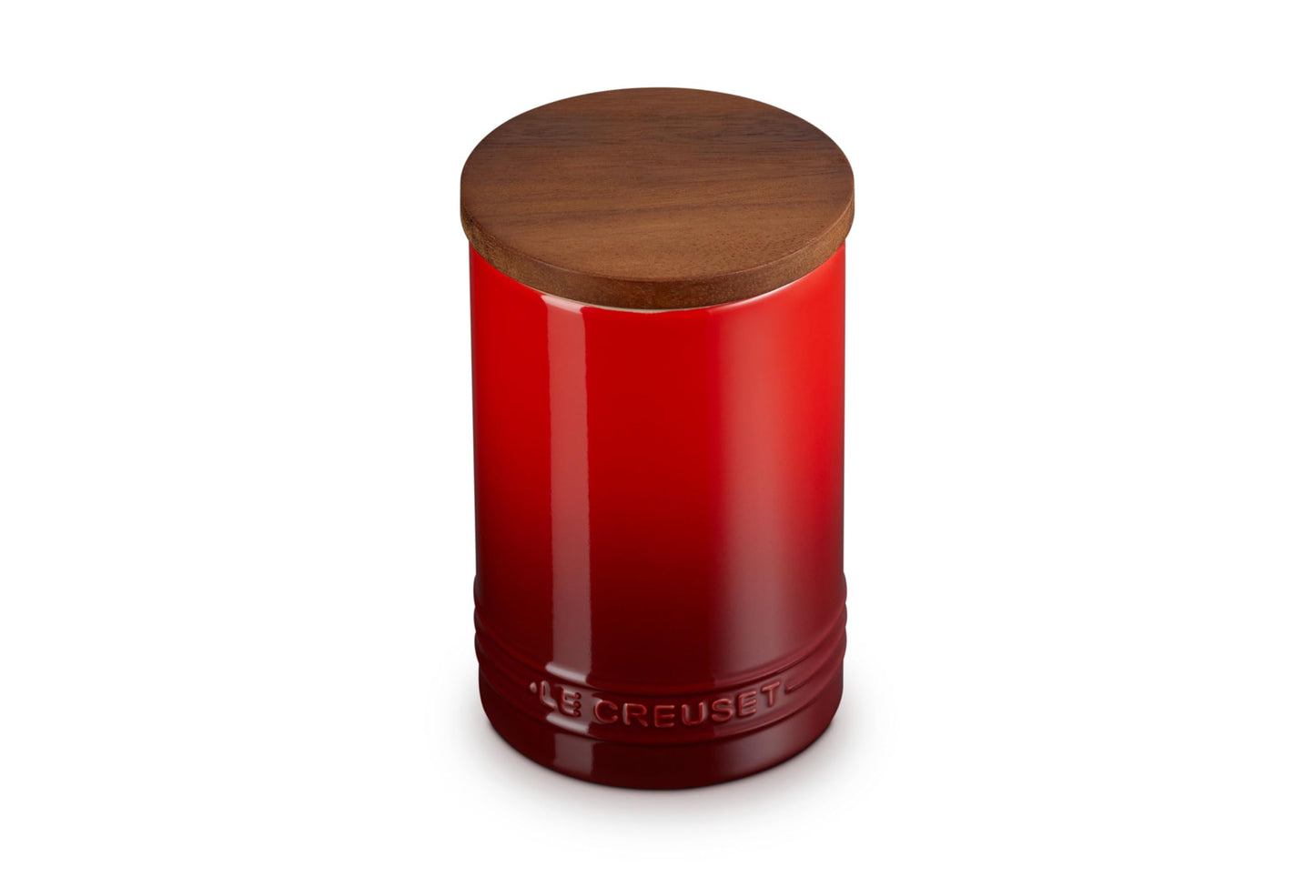 Le Creuset Stoneware Signature Large Salt Cellar and Storage Canister with Wood Lid, 26 oz., Cerise