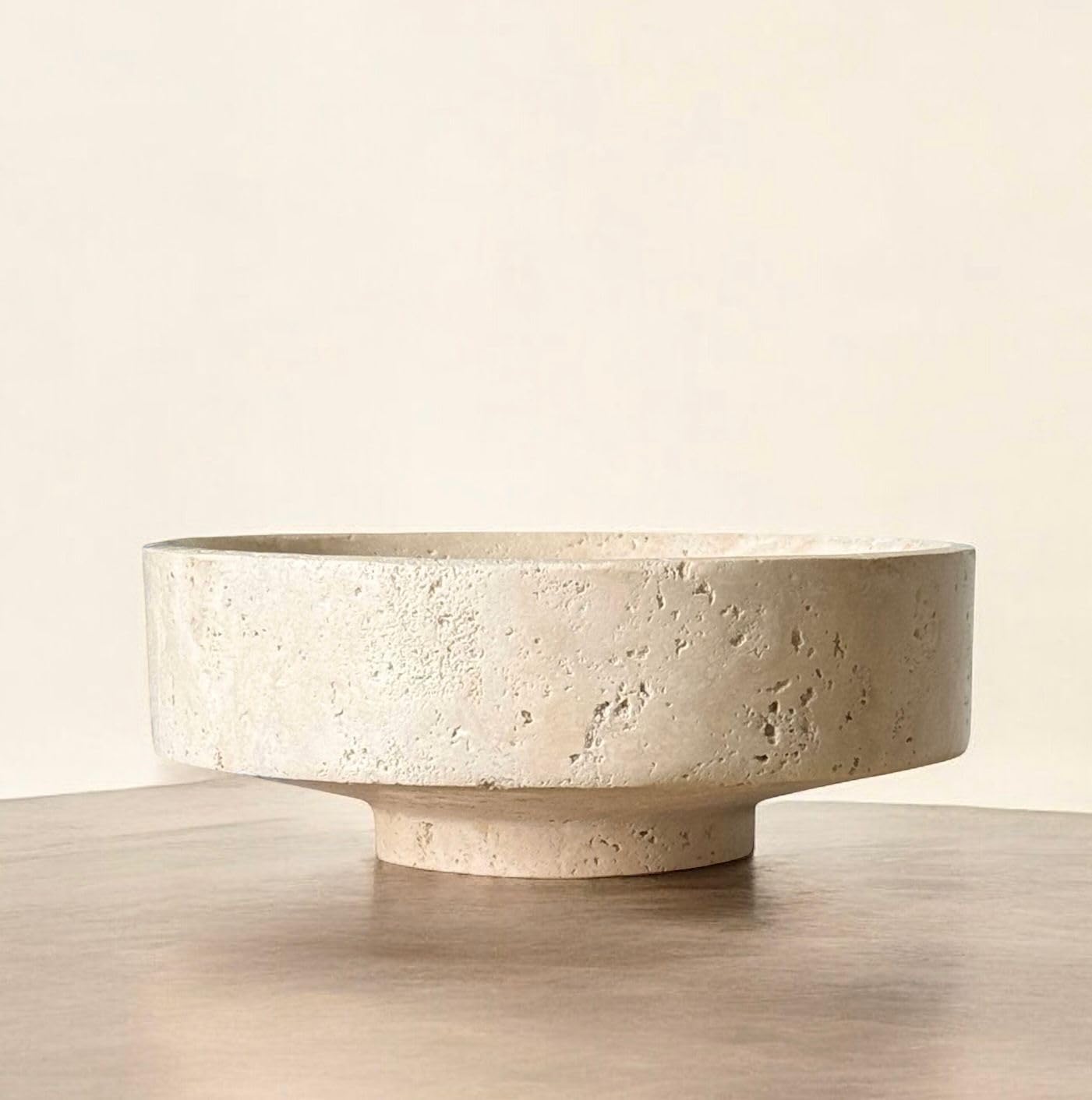 THE BIOPHILIQ Natural Travertine Stone Decorative Bowl | Handcrafted Beige Catchall Tray for Coffee Table, Entryway, Bathroom & Jewelry Storage | Modern Minimal Home Décor | Large, 7.8 inches