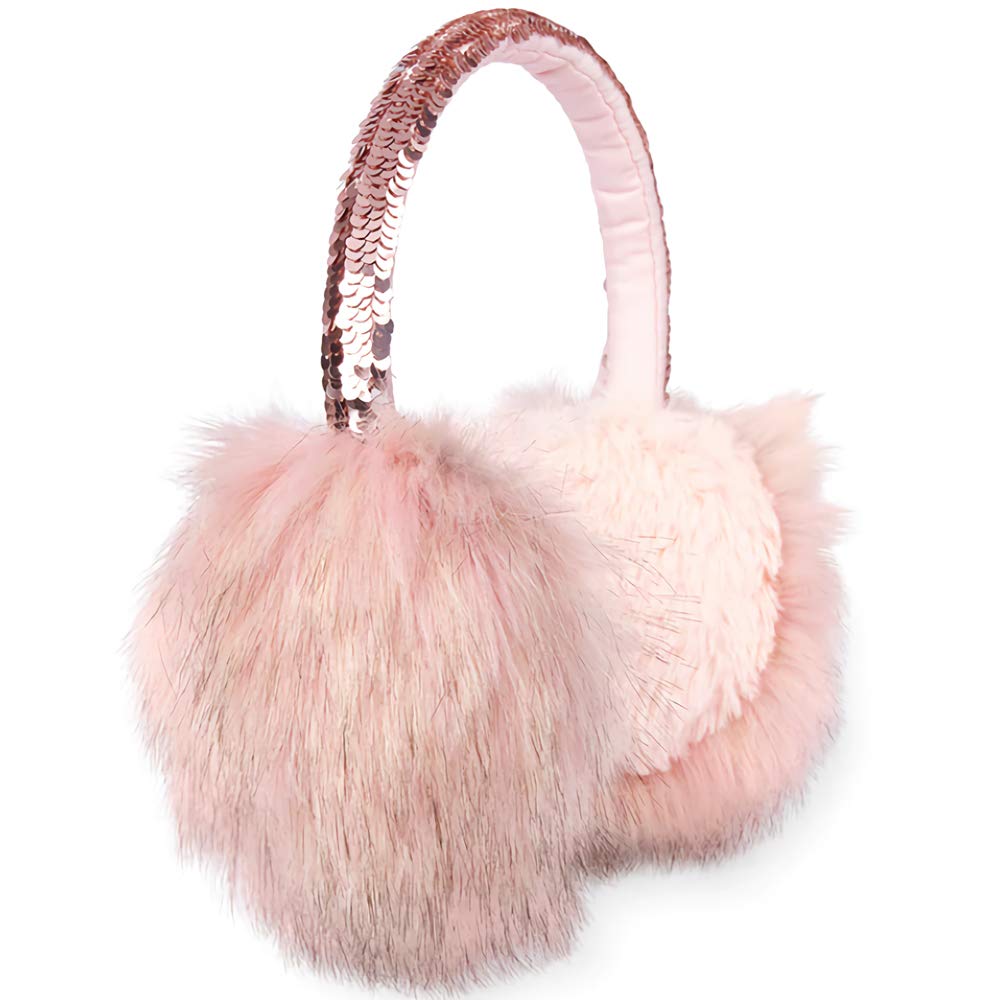 Gifts Treat Girls Ear Muffs Sequins Earmuffs Kids Winter Warm Ear Covers in Plush and Flip Sequin Design Pink Adjustable Earmuffs for Girls Cute Fluffy Ear Warmers, Sequins, M