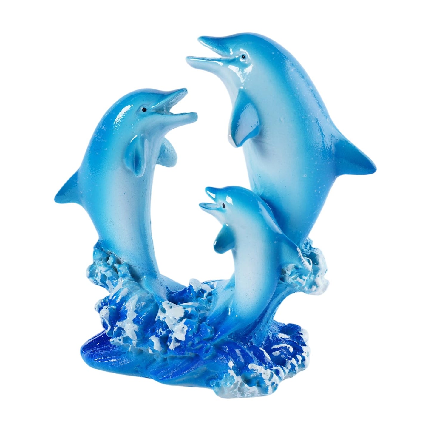 Brizoria Dolphin Decor Dolphin Statue Three Jumping Dolphins on Ocean Wave Base Gradient Blue Resin Coastal Tabletop Figurine for Ocean Bathroom Decor andOcean Room Decor