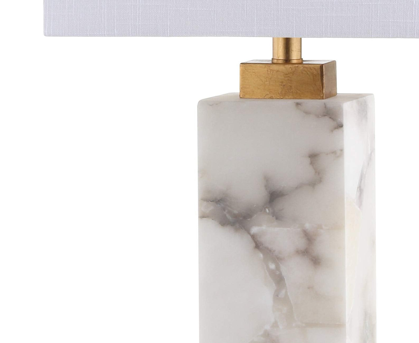 JONATHAN Y 27.5" White/Gold Modern Alabaster Rectangular Table Lamp with Night Light Contemporary Coastal Bedside Lamp for Bedroom with White Linen Shade LED Bulbs Included JYL6201A