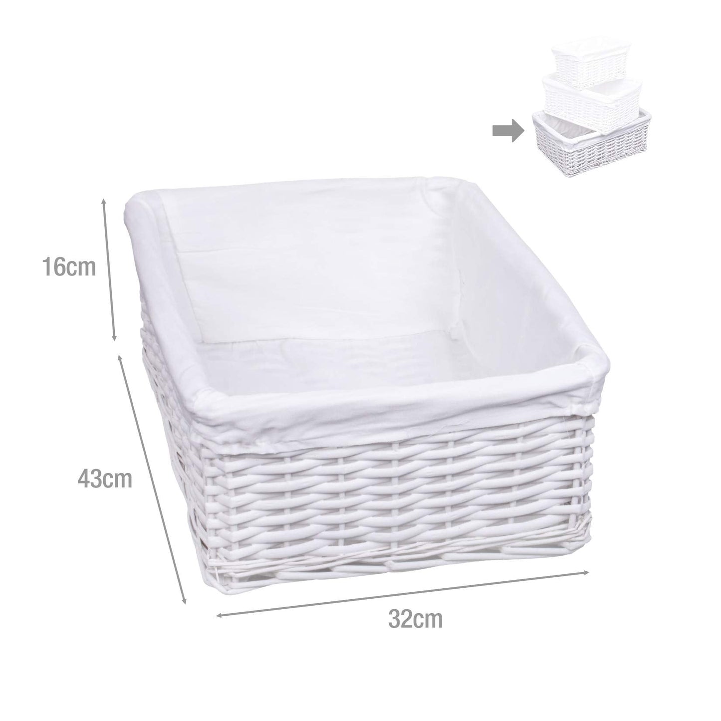 woodluv New White Wicker Storage Basket With White Cloth Lining (Large)