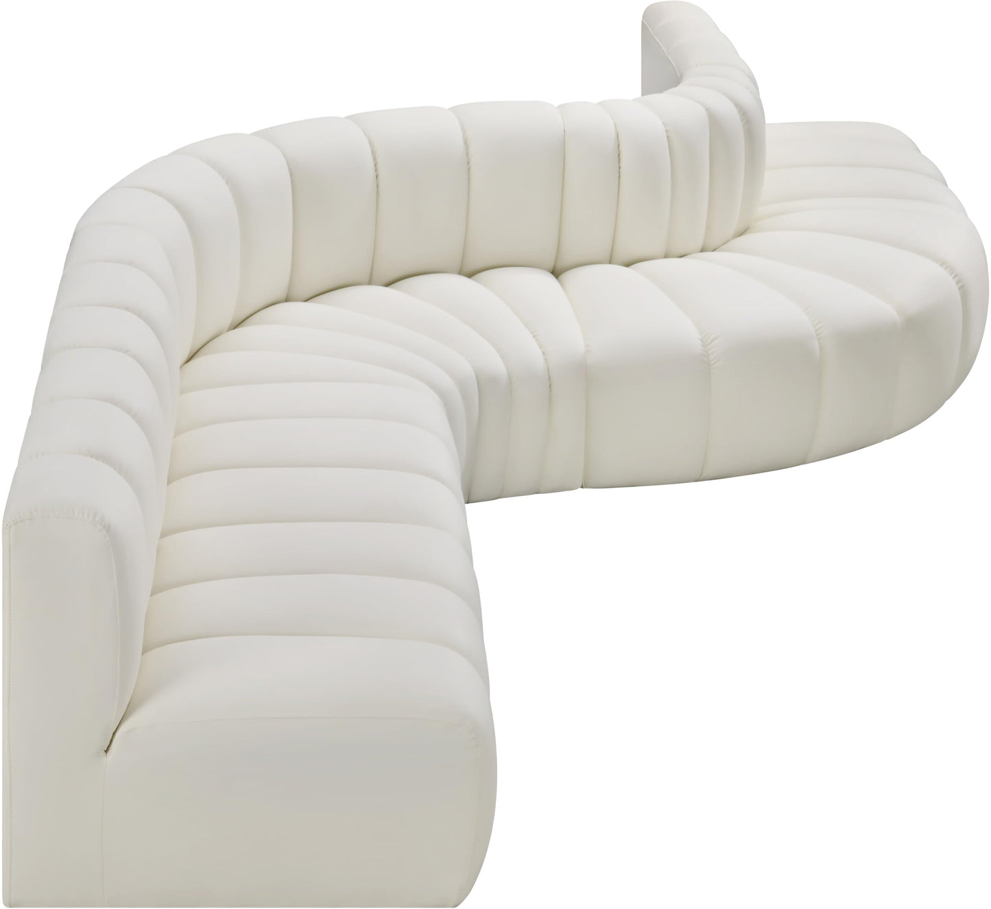 Meridian Furniture 101Cream-S7C Arc Collection Modern | Contemporary Modular Sofa with Soft Cream Vegan Leather, Deep Channel Tufting, Modular Design, 170" W x 62" D x 30" H, Cream