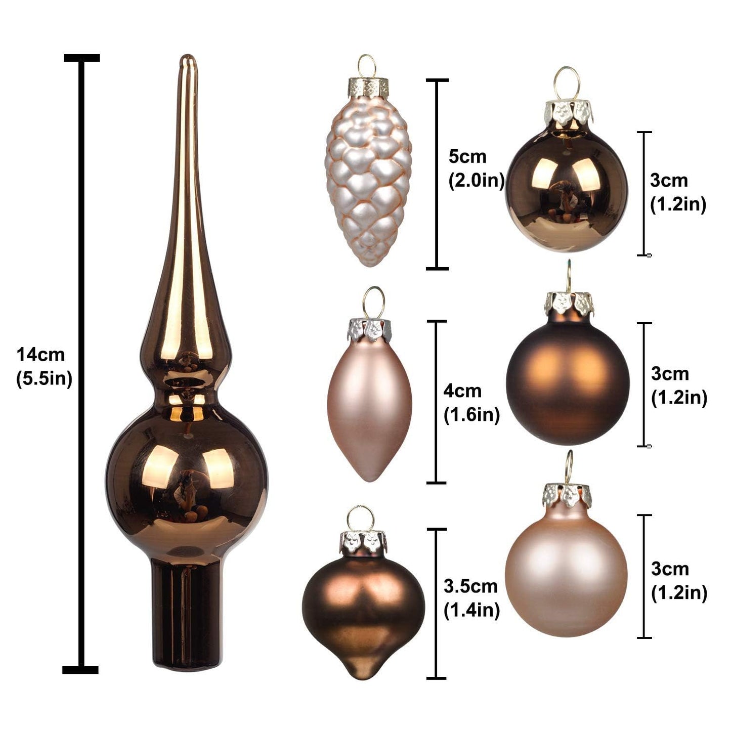 KI Store Bronze Champagne Miniature Ornaments and Toppers Set of 15 Christmas Mini Glass Tree Decorations for Desktop Tabletop Wedding Centerpiece
