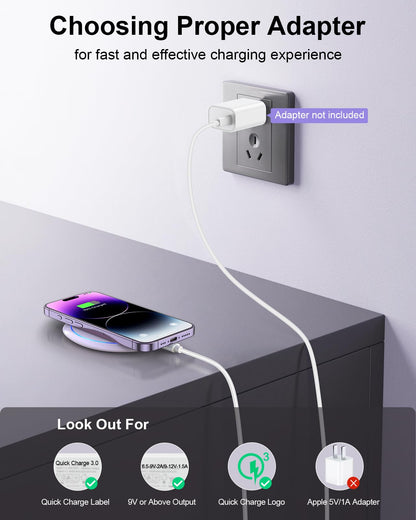 NANAMI 10W Max Wireless Charger Pad, Fast Charging Compatible with iPhone 17/16/15/14/13/12/11/SE Series, Samsung Galaxy S26/S25/S24/S23/S22/S21/S20, AirPods 2/3 - Adapter Required (Sold Separately)
