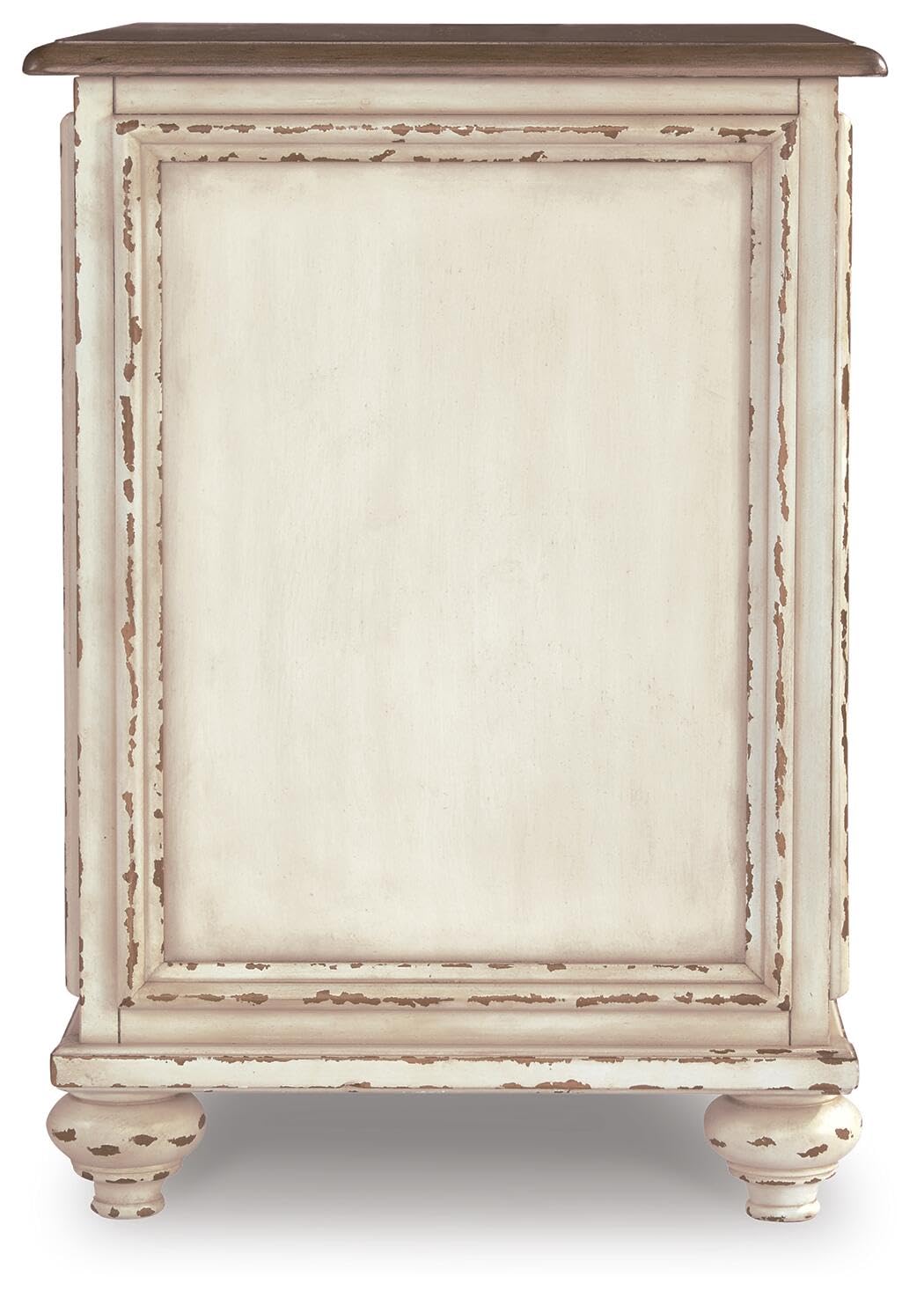 Signature Design by Ashley Realyn Chairside End Table, Living Room Side Table, Antique Two-Tone Mirrored Door, Ash Veneer, Wood and Engineered Wood, White/Brown, 18"W x 24"D x 25"H