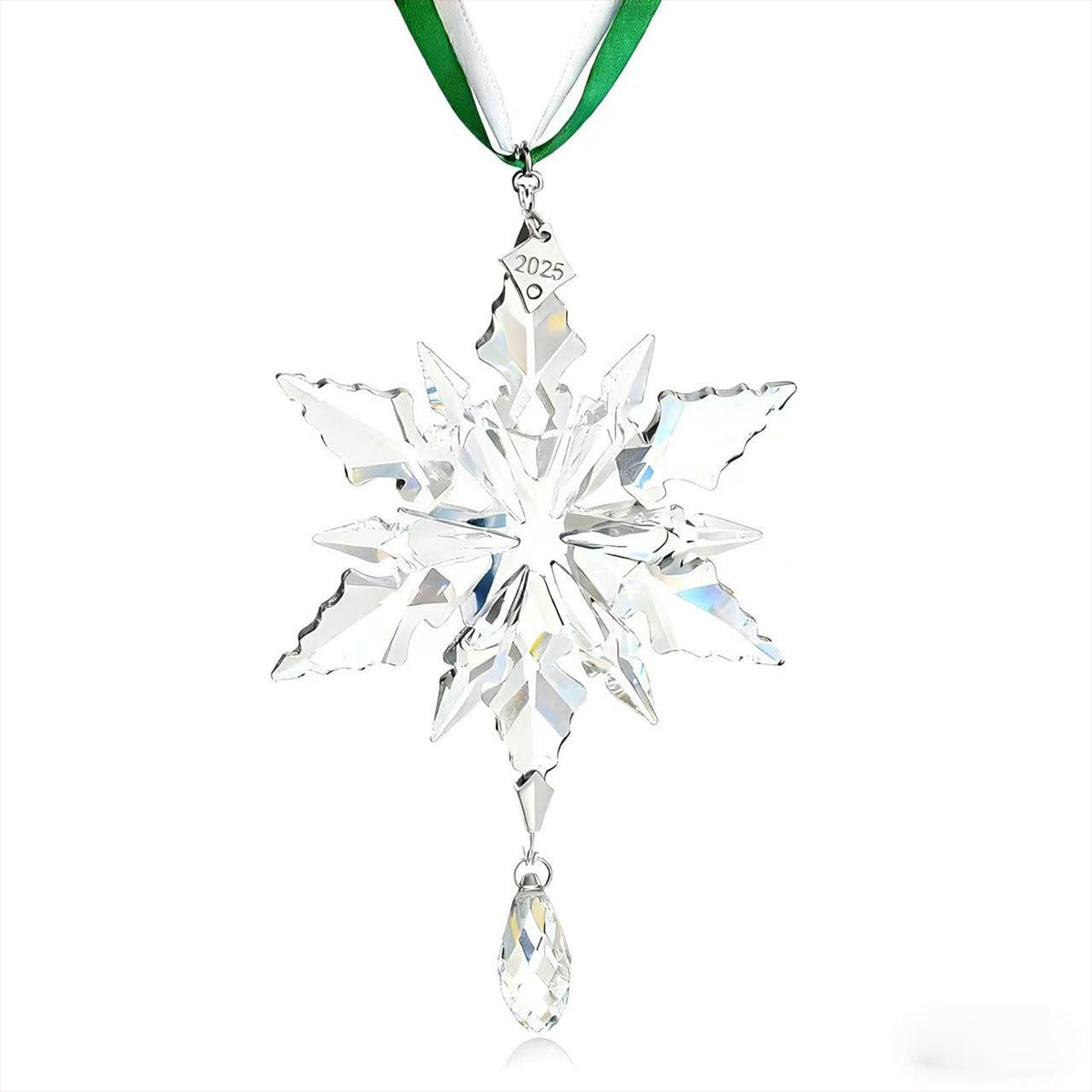2025 Annual Christmas Ornaments Crystal Snowflake Star - Christmas Tree Ornaments Pendant Crystal Sun Catcher Home Hanging Decor(2025 White 3floors)