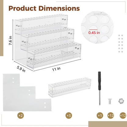 ZALIR Makeup Paint Brush Organizer Rack, 3 Layers 144 Holes Clear Acrylic Pen Display Stand, Stepped Pencil Storage Rack, Multi-Level Cosmetic Brush Holder for Vanity, Craft Show Station