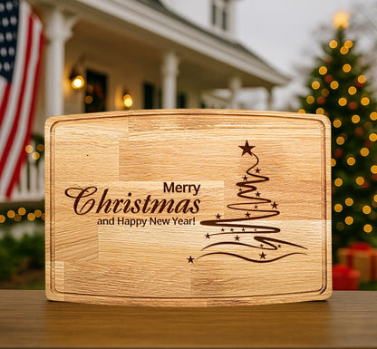 2026 Christmas Cutting Board – Laser Engraved Wooden Holiday Charcuterie Board, Merry Kitchen Décor, Christmas Gift for Family, Friends, Mom, Dad & Housewarming (11.5" X 7.5 Oak Wood Compact)