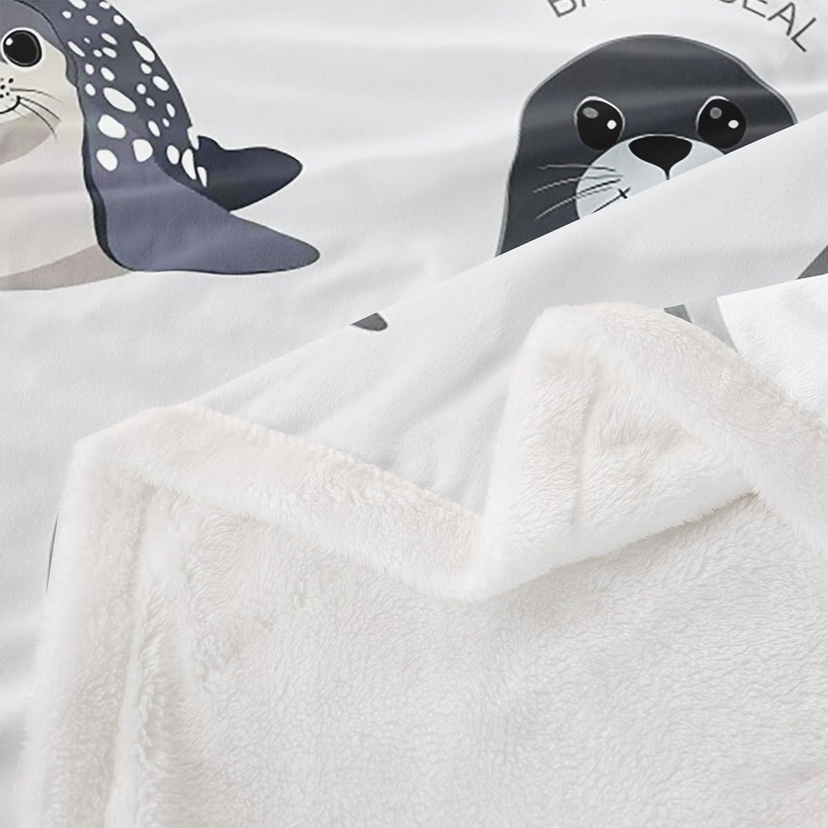Kids Cartoon Seal Throw Blanket - Cute Ocean Marine Animal Fleece for Bed Sofa - Boys Girls Sea Creature Decor Sherpa - Seal Collection Fuzzy Bedroom Flannel Throw 50"x60"