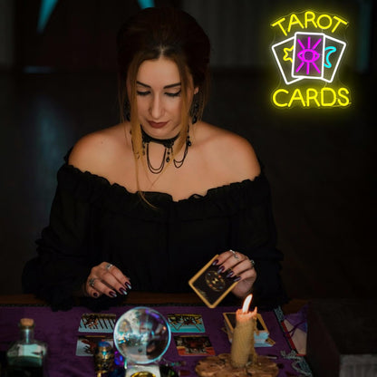 Tarot Cards Neon Sign Psychic Neon Sign for Wall Decor Tarot Cards Led Sign Tarot Neon Signs Psychic Reader Shop Sign Dimmable Neon Light Up Signs for Psychic Tarot Room Wall Decor Gifts