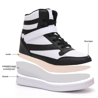 UBFEN Womens High Top Ankle Support Sneakers Black White Hidden Wedge Heel Retro Halloween Party Tennis Shoes for Girls Cosplay Removable Insole Footwear Size 7.5