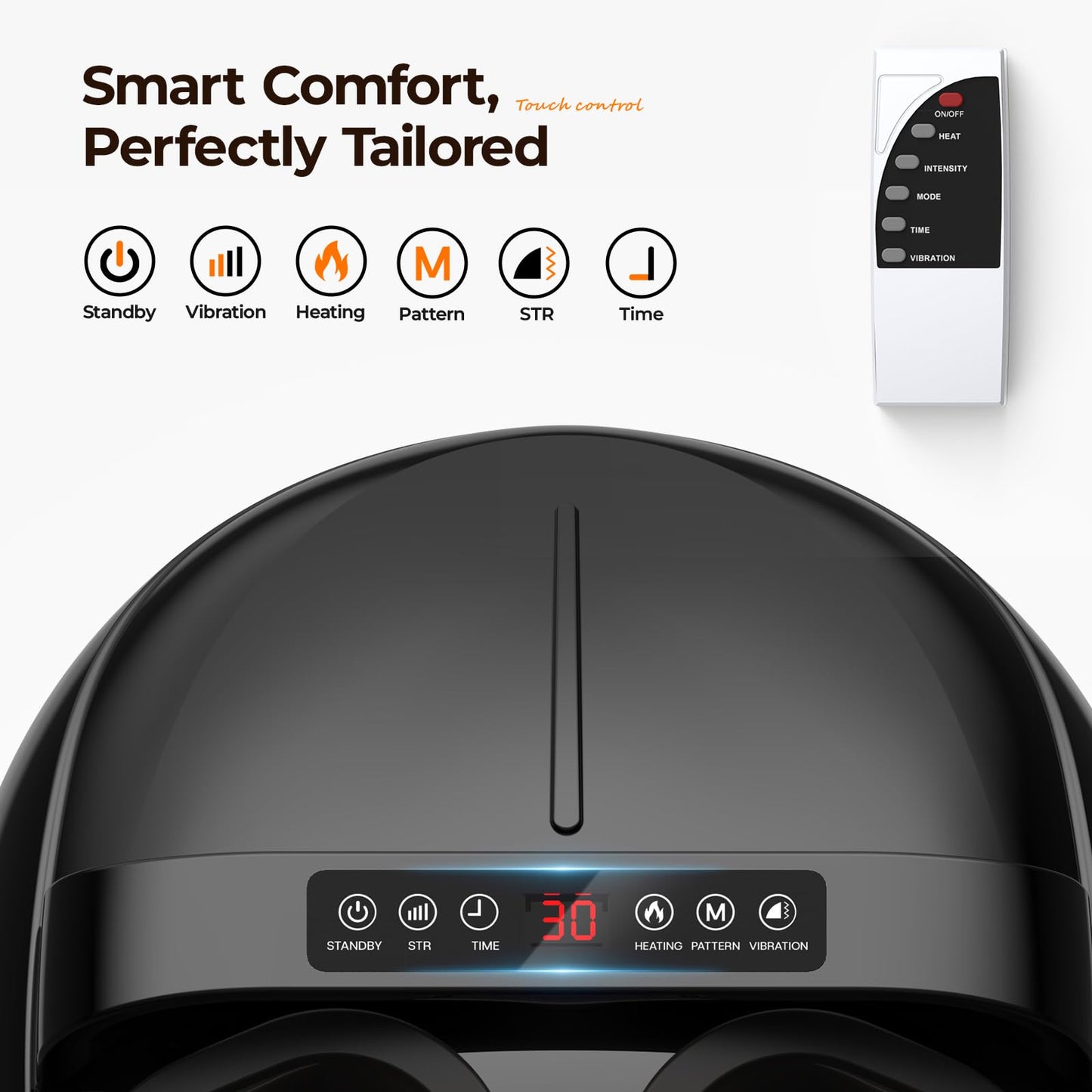 HTM Foot Massager with Heat, 5 Modes & 9-Level Intensity & 3-Speed Vibration, Shiatsu Kneading & Rolling Compression, with Remote & Portable Handle, Fits Up to Men's Size 13, Gift for Women Men