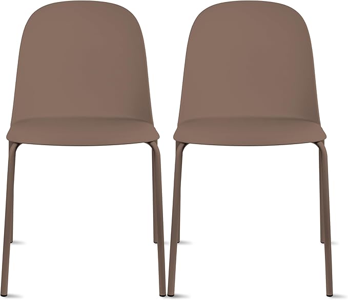2xhome Set of 2 Modern Stackable Armless Dining Chairs | Plastic Shell Seat with Metal Legs | Indoor or Outdoor Use | Home Kitchen Patio, Brown