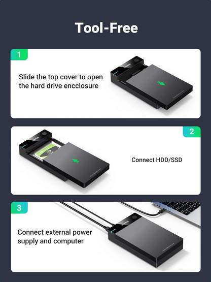 UGREEN Hard Drive Enclosure, USB 3.0 to SATA HDD Caddy for 2.5 3.5 inch SSD HDD Disk up to 22TB with DC Power Adapter, Tool-free Lay-Flat Hard Drive Docking Station for Windows Linux macOS, PS4, Xbox