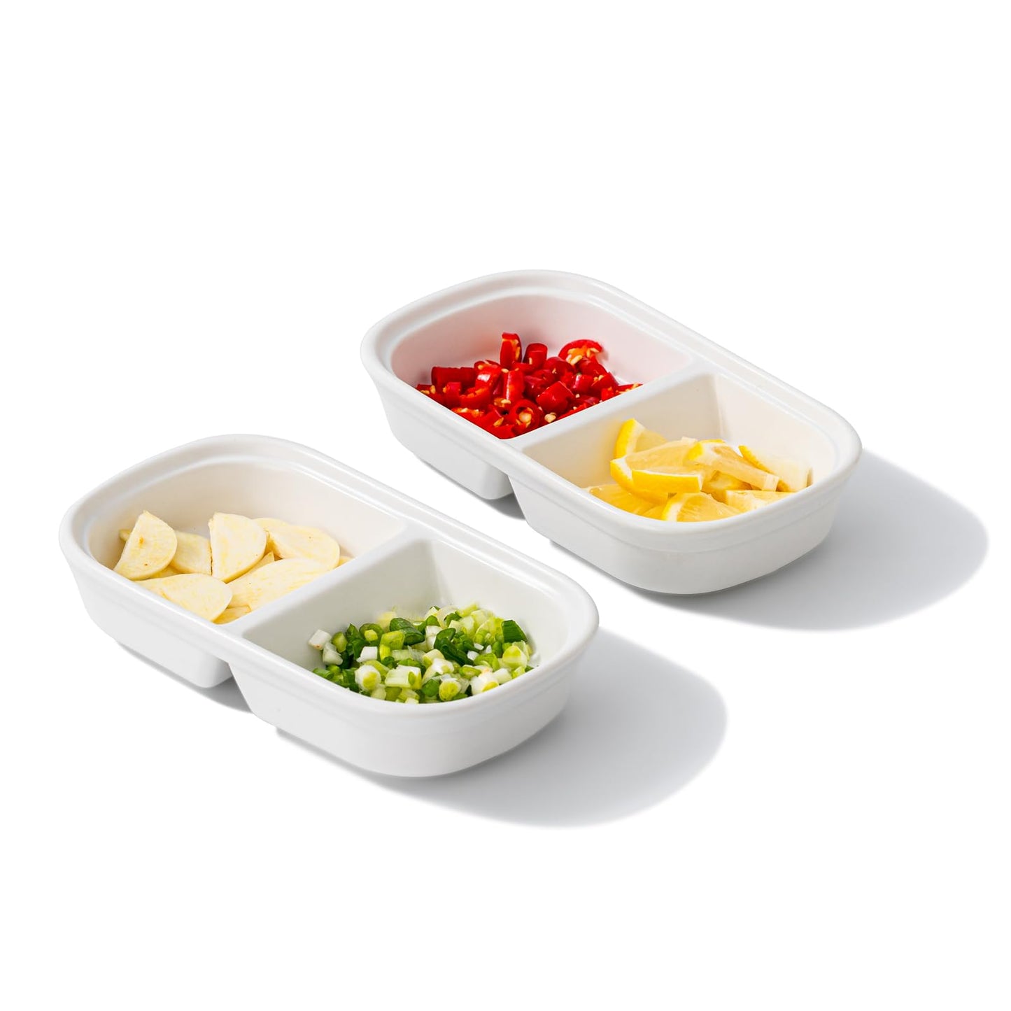 KAMAIDI 2PCS Ceramic Dishes, Ceramic Dish Stainless Steel Soy Tomato Sauce Salt Vinegar Sugar Spices Flavor Condiment Dip Bowls Korean BBQ Home Kitchen Plates, Two condiment bowls (2 Grids White)