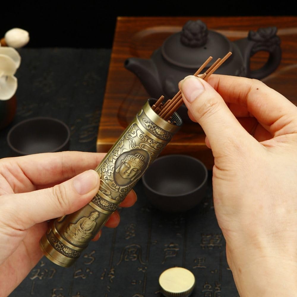 Leadigol Small Copper Incense Storage Box and Burner Holder,12cm Stick Case and Container