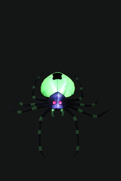 6 Foot Long Halloween Inflatable Black Green Spider LED Lights Decor Outdoor Indoor Holiday Decorations, Blow up Lighted Yard Decor, Giant Lawn Inflatables Home Family Outside