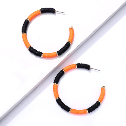 NVENF Halloween Earrings for Women, Spooky Orange Black Heishi Caly Beaded Hoop Earrings Halloween Accessories Outfit Gifts (Orange Black)