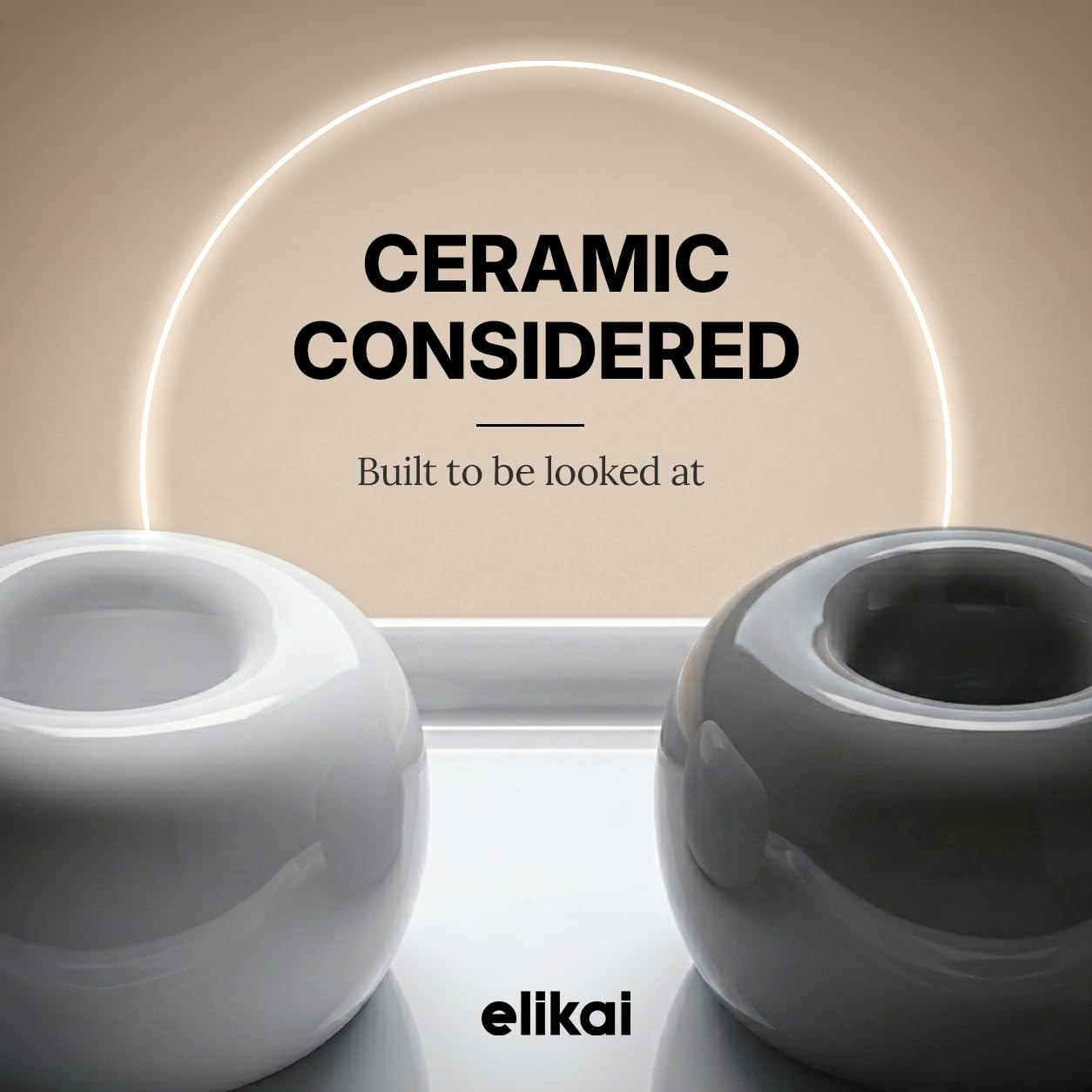 ELIKAI Ceramic Toothbrush Holders with Bathroom Tray, Countertop Organizer for Toothbrushes and Accessories, Hygienic Individual Holder Set (Grey & White, 2 Holders)