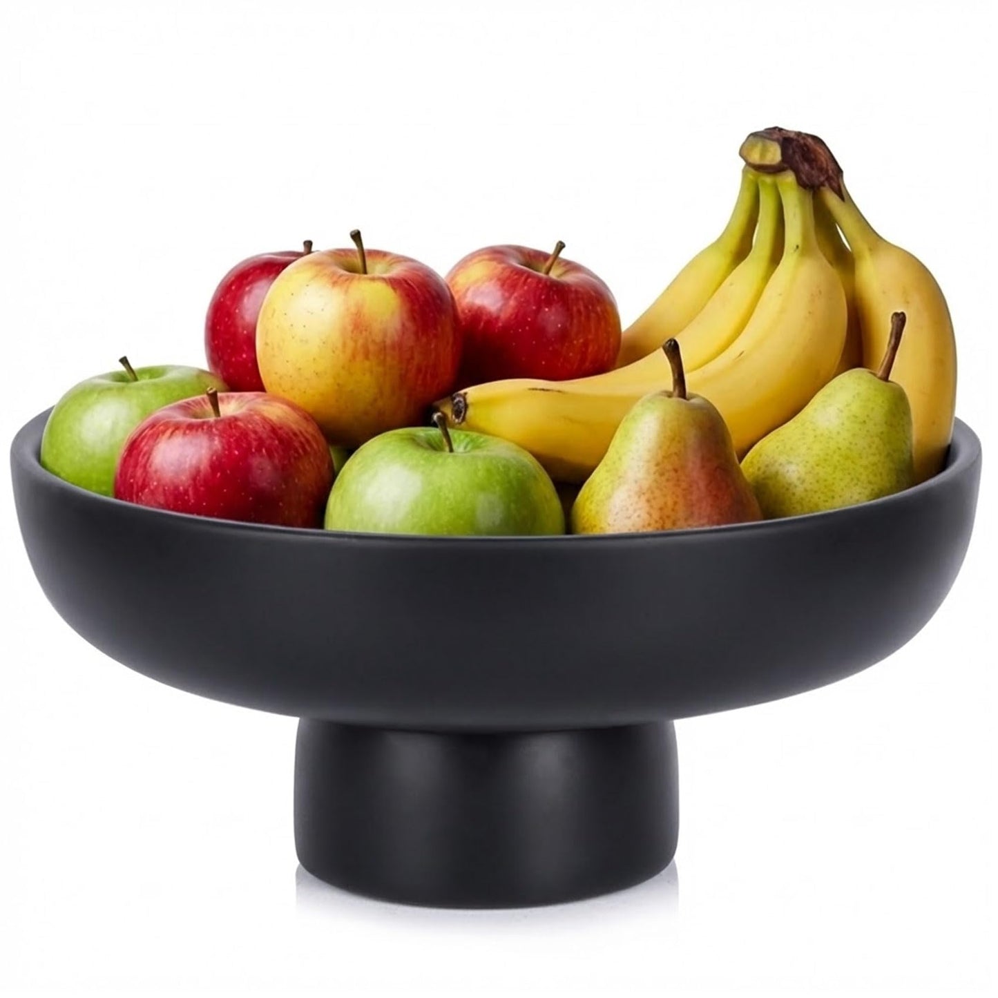 QIANLING Black Pedestal Bowl for Home Decor - Matte Black Resin Decorative Fruit Bowl for Kitchen Counter, Coffee Table or Entryway, Modern Centerpiece Bowl for Keys, Candy (Black)