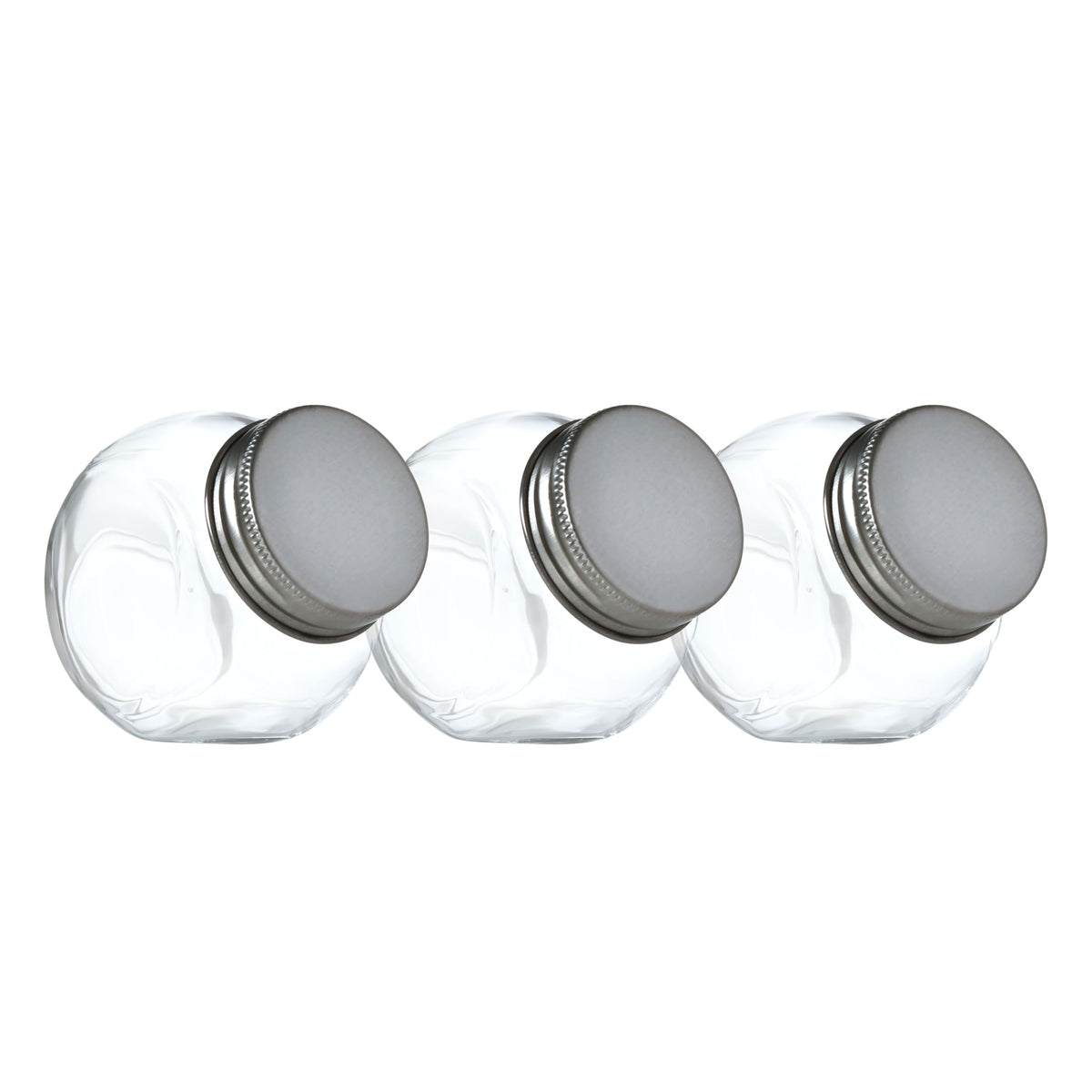 3.4 Ounce Glass Penny Spice Jar with Metal Screw Lid and Removable Shaker Top (Set of 3)