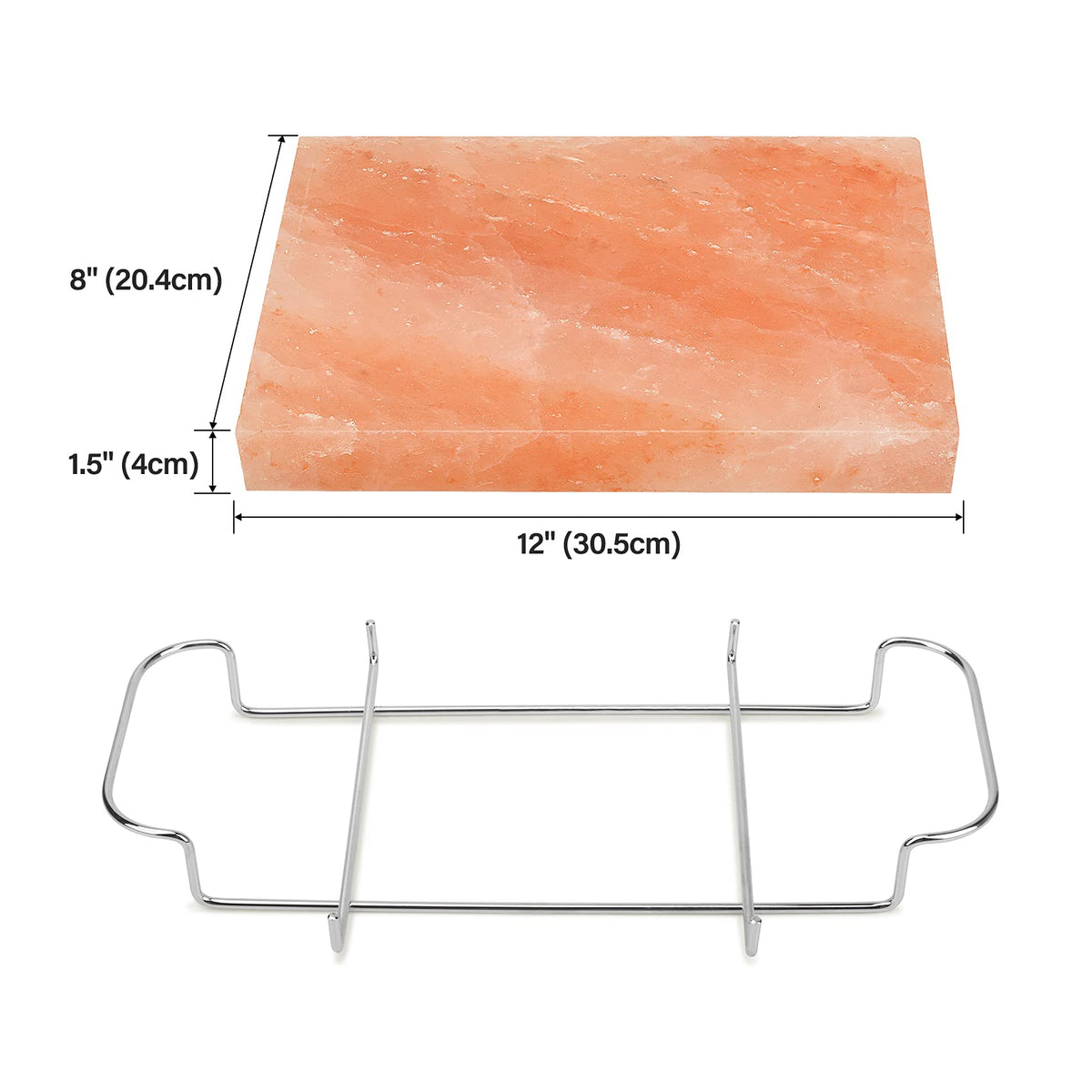 Onlyfire Himalayan Salt Block Cooking Plate with Steel Tray Set 12” x 8” x 1.5” for Cooking, Grilling, Cutting and Serving