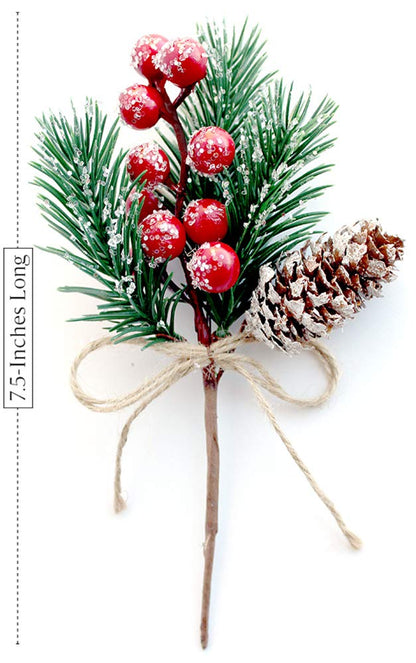 Red Berry Stems Pine Branches Evergreen Christmas Berries Décor 8 PCS Artificial Pine Cones Branch Craft Wreath Pick & Winter Holiday Floral Picks Holly Stem for Decoration DIY Xmas Garland Crafts