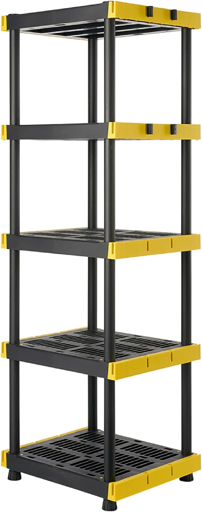 BLACK & YELLOW 5-Tier Heavy Duty Plastic Storage Shelving Unit, 5 Shelves Support up to 100lb/shelf, Organization and Storage, Weather-Resistant Design, Easy Assembly, American Made (72H x 24W x 20D)