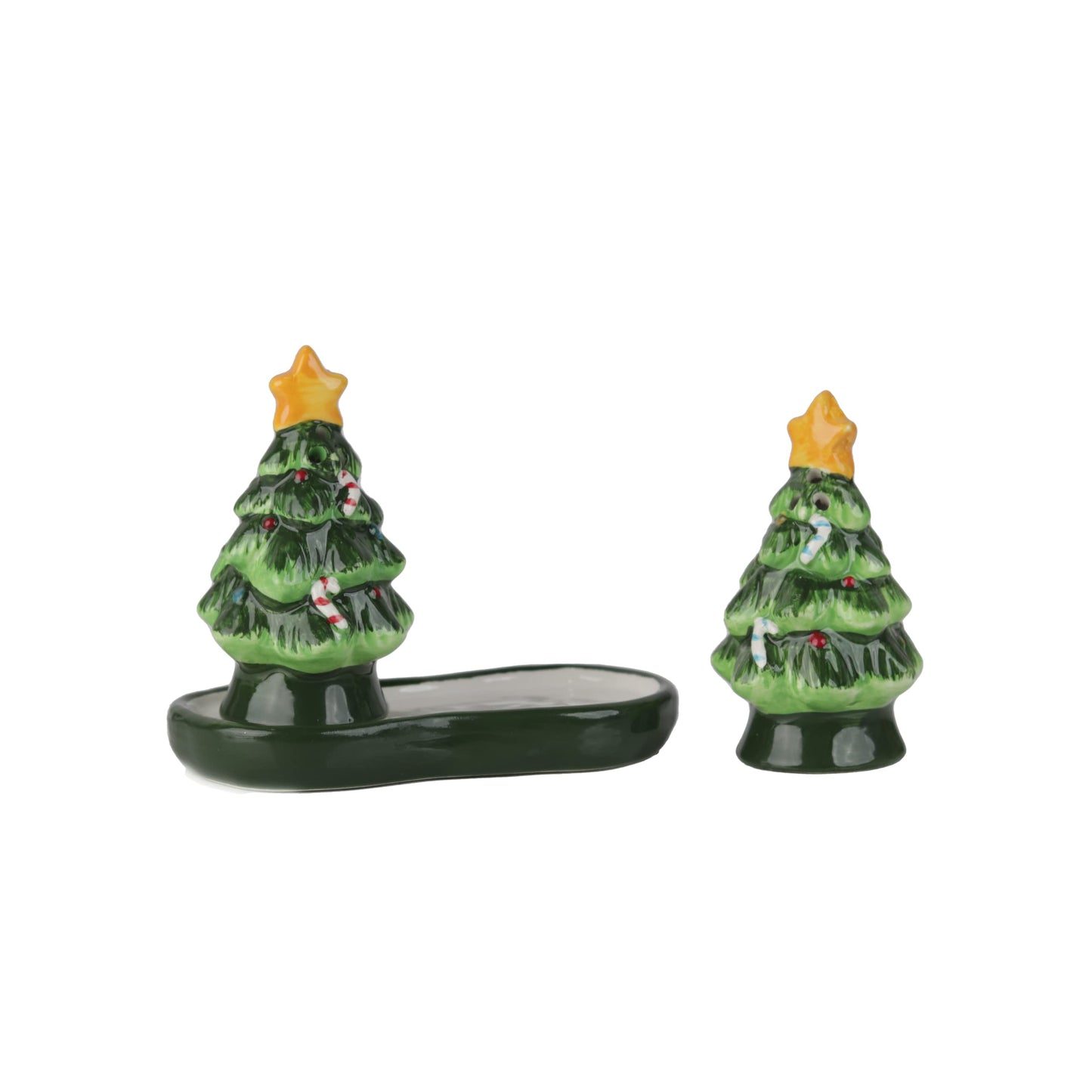 Christmas Holiday Salt and Pepper Shaker Set - Snowman and Santa (Christmas Trees with Stand)
