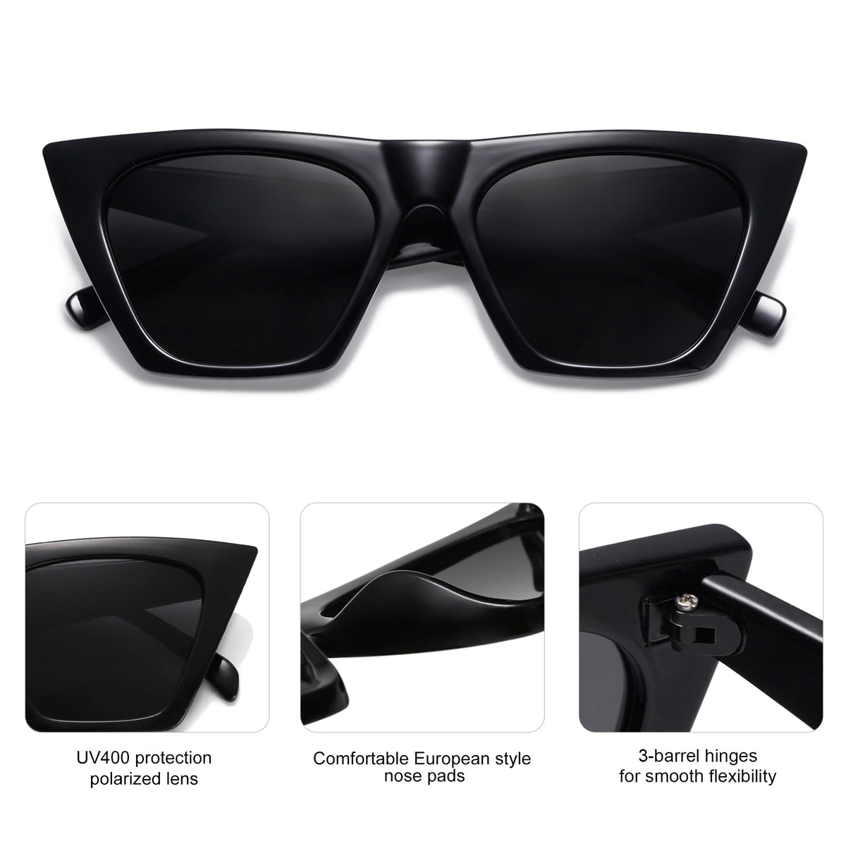 SOJOS Trendy Oversized Square Cateye Polarized Sunglasses Womens Big Frame Shades SJ2115, Black/Grey