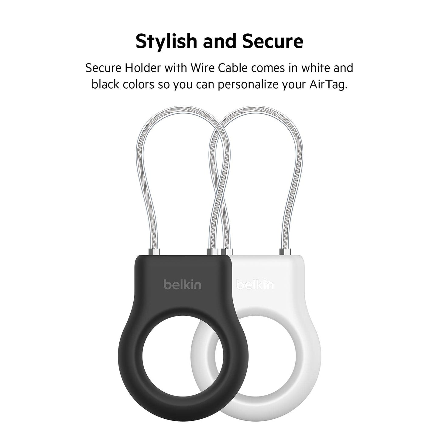Belkin AirTag Case with Wire Cable, Secure Holder Protective Cover for Air Tag, Scratch Resistance, AirTag Accessory - (Black)