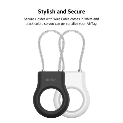 Belkin AirTag Case with Wire Cable, Secure Holder Protective Cover for Air Tag, Scratch Resistance, AirTag Accessory - (Black)