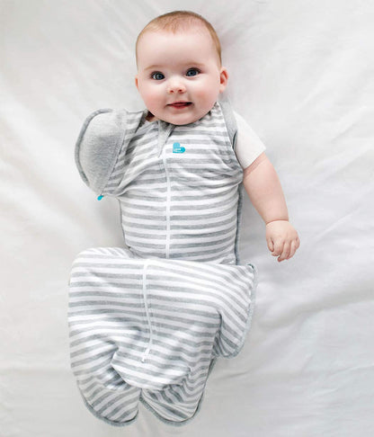 Love To Dream Swaddle Up Transition Bag, Medium 6-8.5 kg, Grey, Snug Fit, Zip-Off Wings, 1.0 Tog Suitable for Moderate Temperature (20-24°C), Machine Washable & Double Zip for Easy Nappy Change