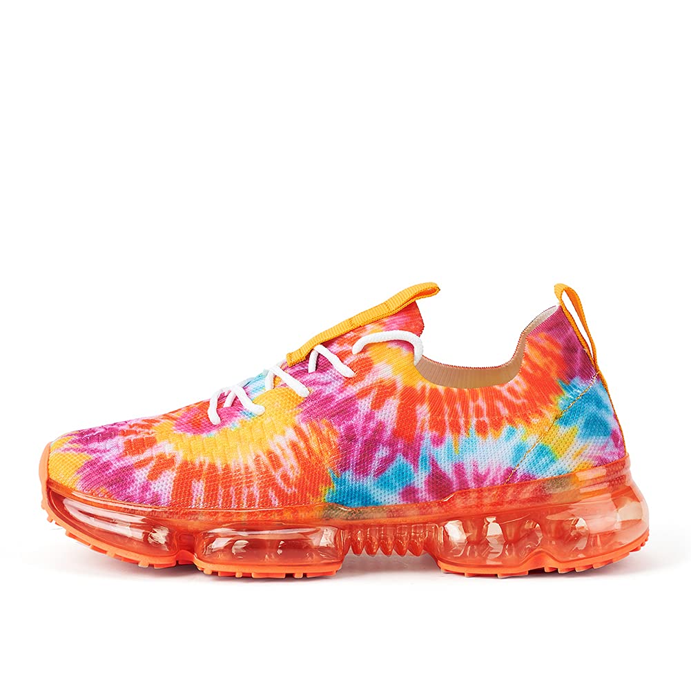 LUCKY STEP Women Air Cushion Fashion Sneakers Breathable Casual Comfortable Lightweight Walking Shoes (Orange Multi,10B(M) US)